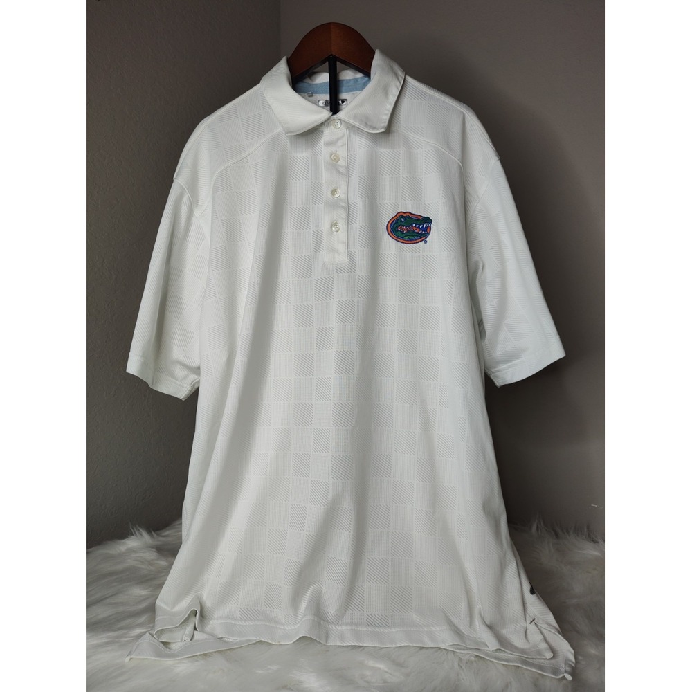 Adidas Polo Shirt Mens Large White Florida Gators ClimaCool Textured Checkered